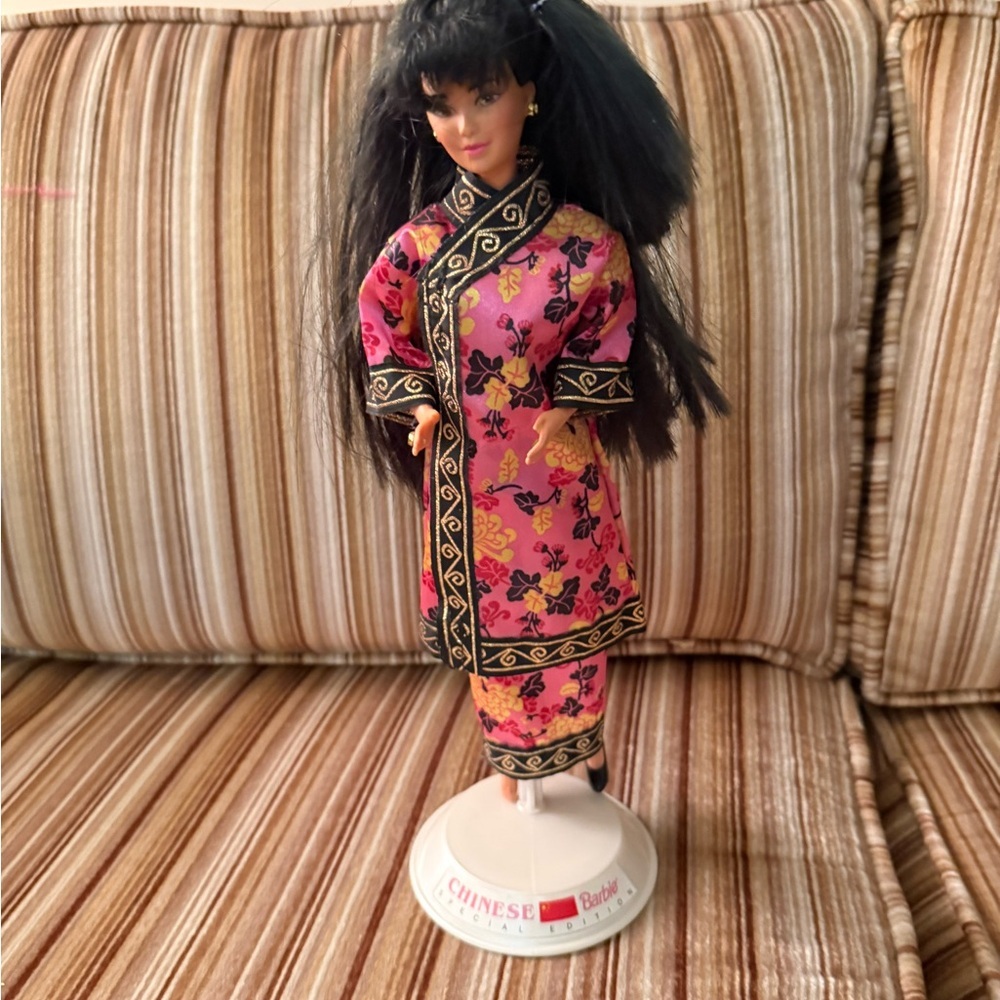Barbie Pink Floral Outfit with Black & Gold Trim